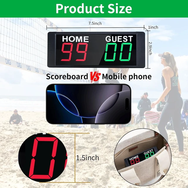 Alt view image 2 of 6 - LED Portable Digital Scoreboard Tabletop Electronic Score Keeper with Remote for Cornhole, Basketball, Ping Pong, Baseball, Tennis & Volleyball, Indoor/Outdoor