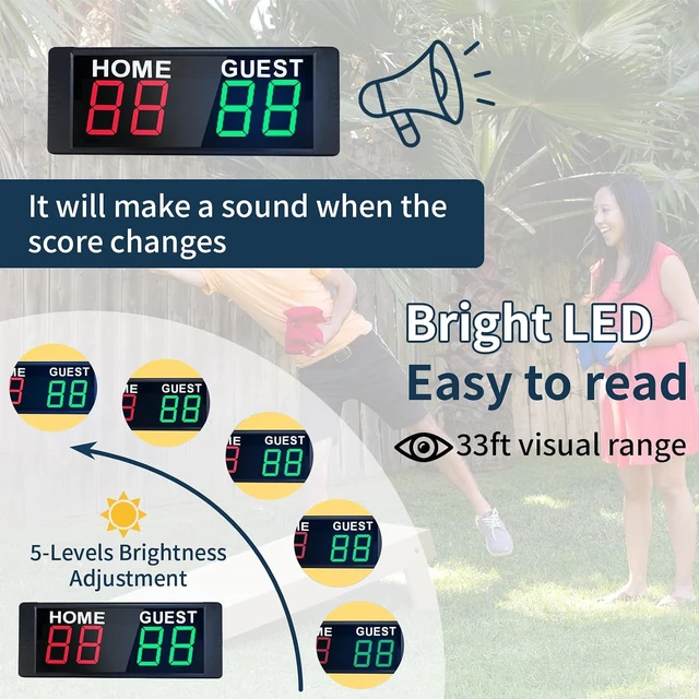 Alt view image 3 of 6 - LED Portable Digital Scoreboard Tabletop Electronic Score Keeper with Remote for Cornhole, Basketball, Ping Pong, Baseball, Tennis & Volleyball, Indoor/Outdoor