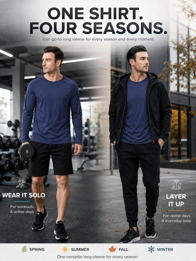Alt view image 2 of 6 - Men's Long Sleeve Sun Protection Shirts 7 Pack Base Layer