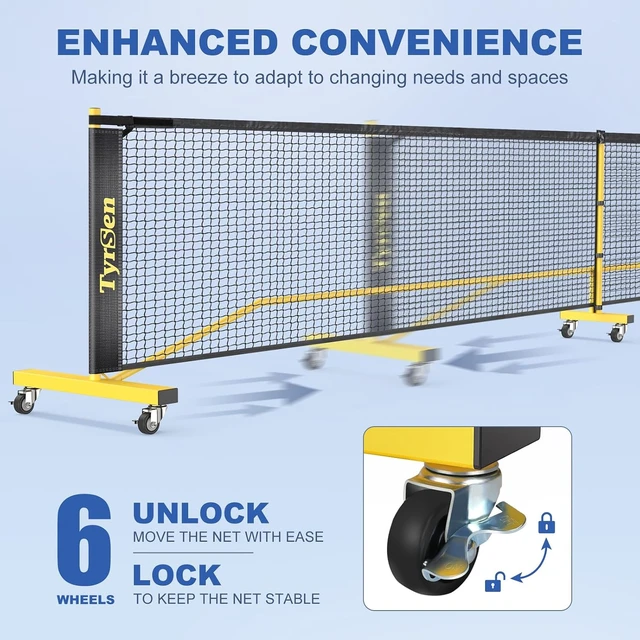 Alt view image 2 of 7 - Pickleball Net Set on Wheels 22FT Regular Size for Driveway & Backyard, with 4 Paddles, 6 Balls, 12 Court Markers & Carry Bag for Indoor/Outdoor Play