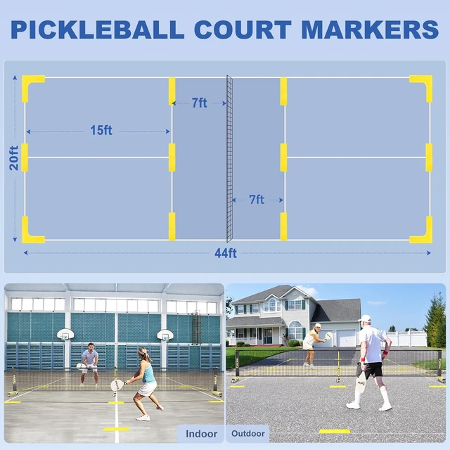 Alt view image 4 of 7 - Pickleball Net Set on Wheels 22FT Regular Size for Driveway & Backyard, with 4 Paddles, 6 Balls, 12 Court Markers & Carry Bag for Indoor/Outdoor Play