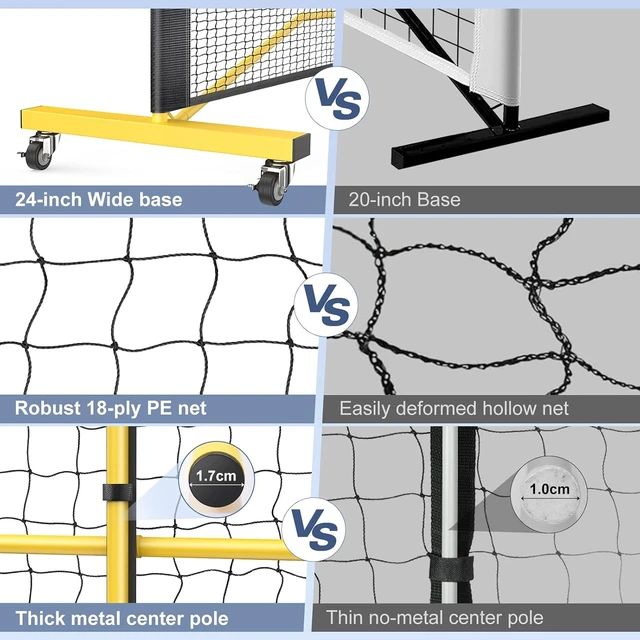 Alt view image 6 of 7 - Pickleball Net Set on Wheels 22FT Regular Size for Driveway & Backyard, with 4 Paddles, 6 Balls, 12 Court Markers & Carry Bag for Indoor/Outdoor Play