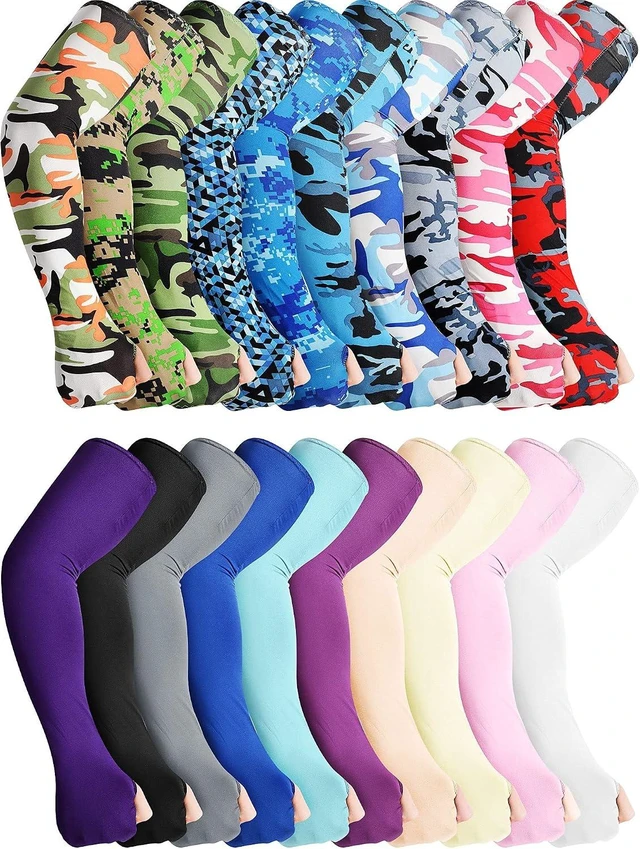 Main image of 20 Pairs Sun Protection Arm Cooling Sleeves Soft Ice Silk Compression Cover Fingerless Sleeves for Men & Women, Sport, Gardening, Running, Cycling & Driving