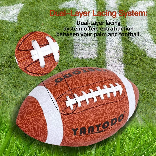 Alt view image 6 of 7 - Official Size 6/9 Footballs with Textured Grip 6 Pack for Youth, High School & College Practice, Match & Scrimmage, Indoor/Outdoor All Weather, with Pump