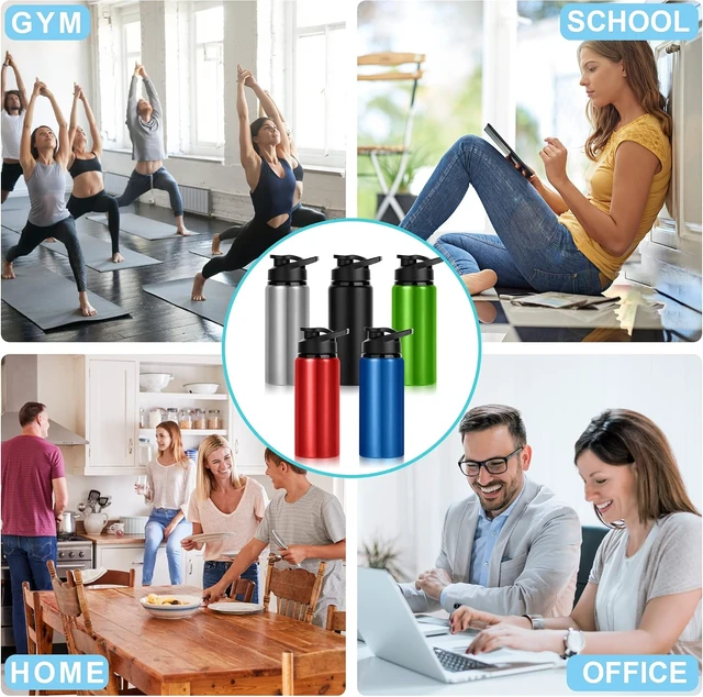 Alt view image 6 of 7 - 20oz Sports Aluminum Water Bottles 10 Pack Bulk with Snap Lids, Leak-Proof Reusable for Travel, Camping, Gym, Hiking & Fishing (Black)