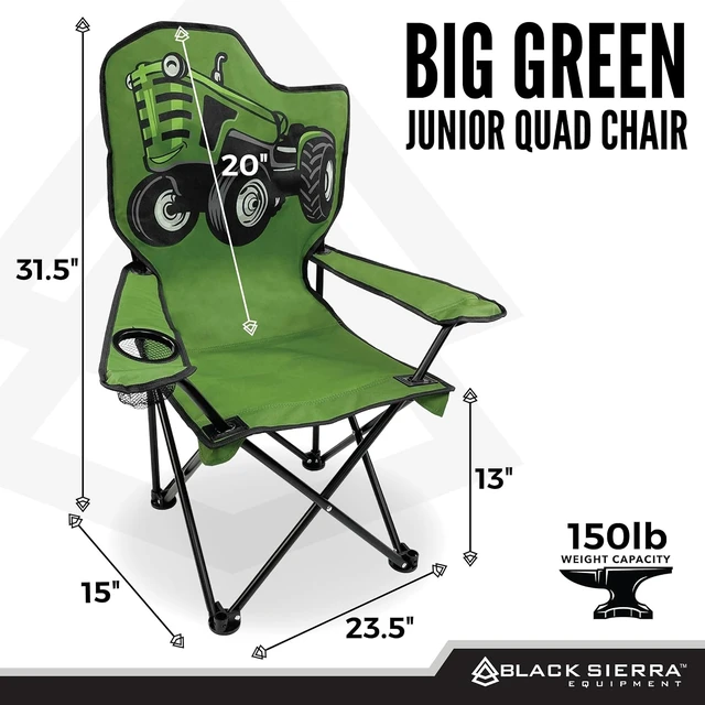 Alt view image 3 of 7 - Black Sierra Kids Tractor Camping Chair Folding Outdoor Seat, 150 lb