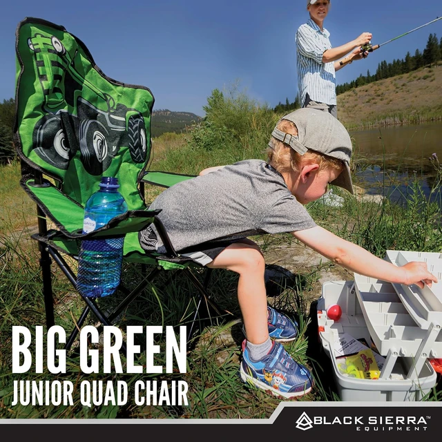 Alt view image 4 of 7 - Black Sierra Kids Tractor Camping Chair Folding Outdoor Seat, 150 lb