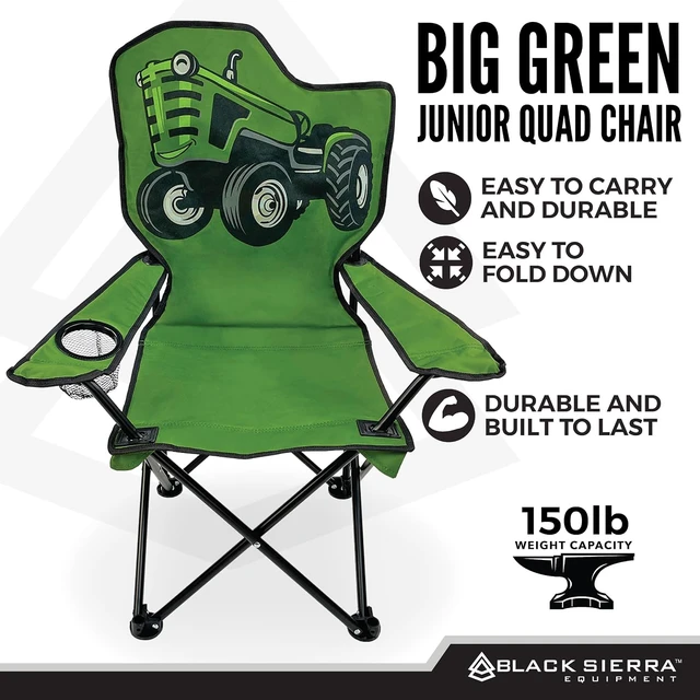 Alt view image 5 of 7 - Black Sierra Kids Tractor Camping Chair Folding Outdoor Seat, 150 lb
