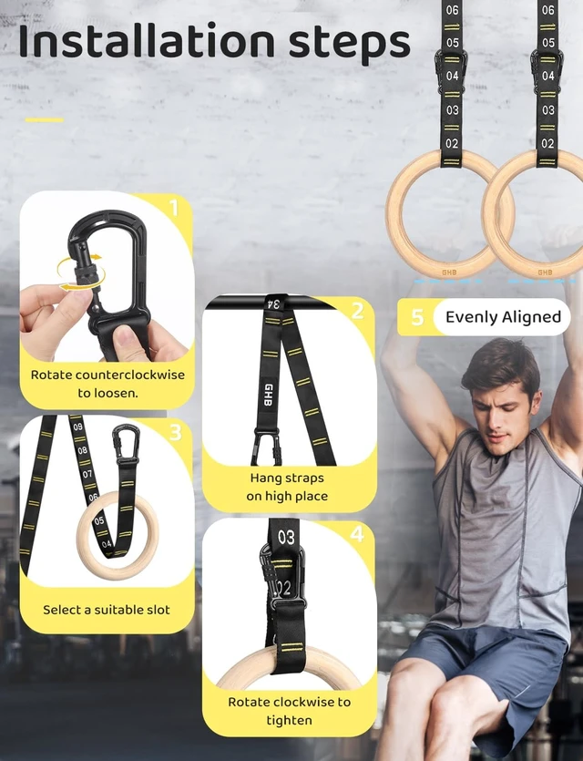 Alt view image 2 of 7 - 1.25" Wooden Gymnastic Rings Gym Rings