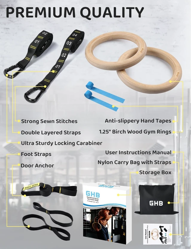 Alt view image 5 of 7 - 1.25" Wooden Gymnastic Rings Gym Rings