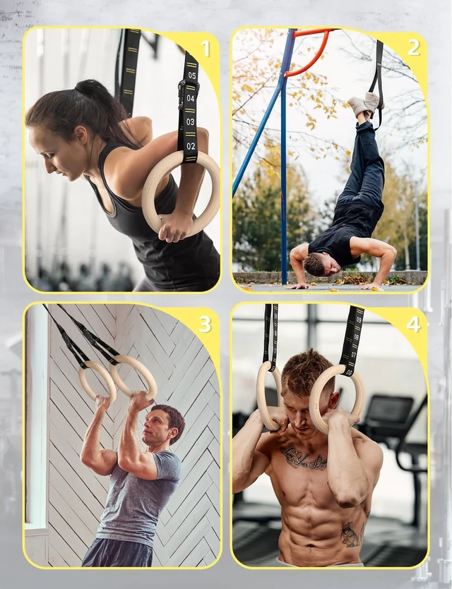 Alt view image 7 of 7 - 1.25" Wooden Gymnastic Rings Gym Rings