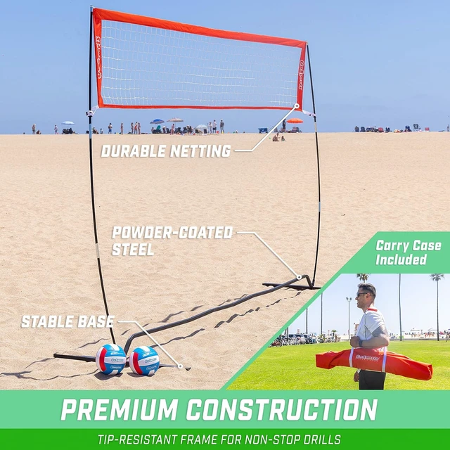 Alt view image 4 of 7 - Freestanding Volleyball Training Net 12 ft or 20 ft, Height Adjustable with Instant Setup for Indoor & Outdoor Use