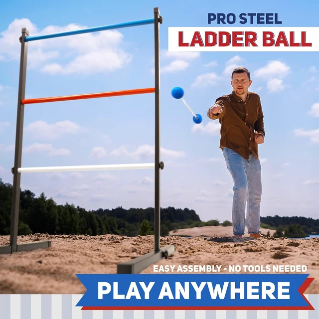 Alt view image 4 of 7 - Ladderball Pro Steel Lawn Toss Game Set Outdoor, Ages 8+