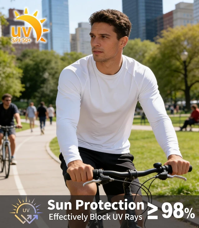 Alt view image 4 of 7 - Men's UPF 50+ Moisture Wicking Long Sleeve Workout Shirts