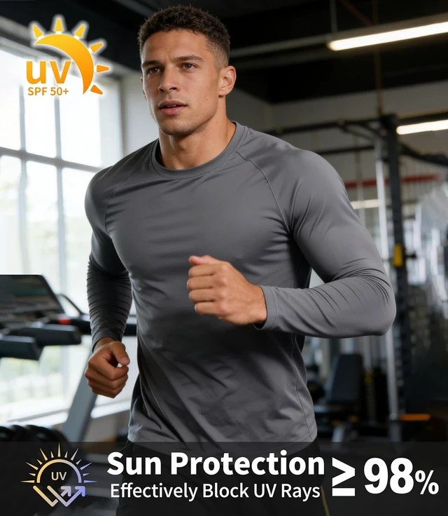 Alt view image 5 of 7 - Men's UPF 50+ Moisture Wicking Long Sleeve Workout Shirts