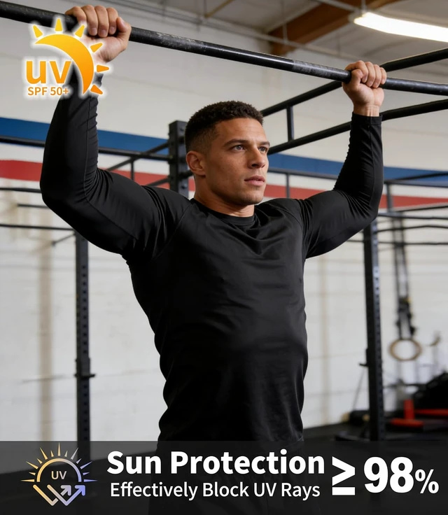 Alt view image 6 of 7 - Men's UPF 50+ Moisture Wicking Long Sleeve Workout Shirts