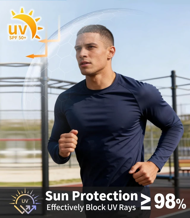 Alt view image 7 of 7 - Men's UPF 50+ Moisture Wicking Long Sleeve Workout Shirts