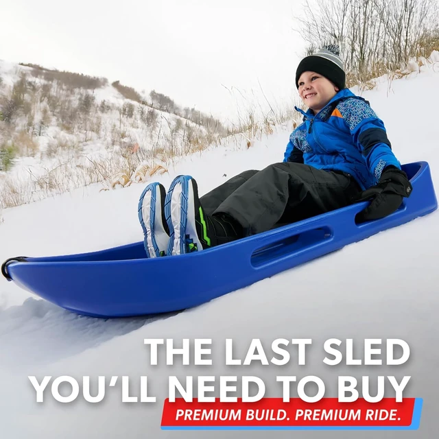 Alt view image 2 of 6 - 2 Person Premium Snow Sled Double Walled Construction with Pull Strap & Padded Seat, Choose Red or Blue