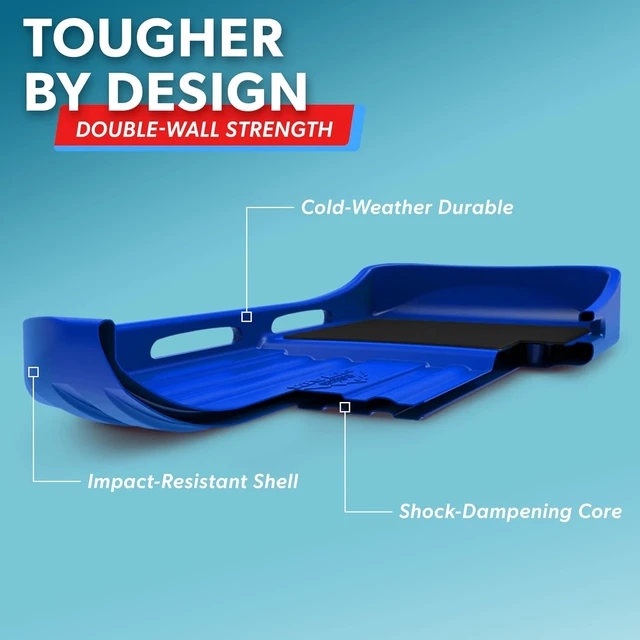 Alt view image 3 of 6 - 2 Person Premium Snow Sled Double Walled Construction with Pull Strap & Padded Seat, Choose Red or Blue