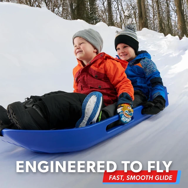 Alt view image 4 of 6 - 2 Person Premium Snow Sled Double Walled Construction with Pull Strap & Padded Seat, Choose Red or Blue