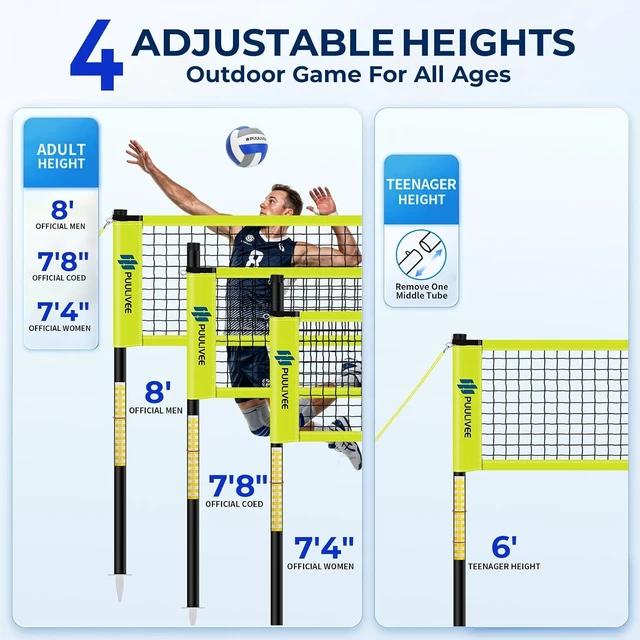 Alt view image 2 of 7 - 32ft/16ft Outdoor Volleyball Net Set for Backyard, Beach & Grass