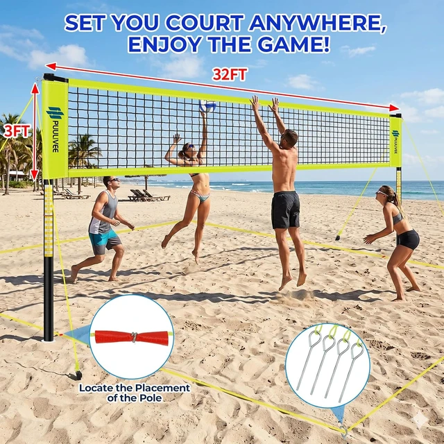 Alt view image 5 of 7 - 32ft/16ft Outdoor Volleyball Net Set for Backyard, Beach & Grass