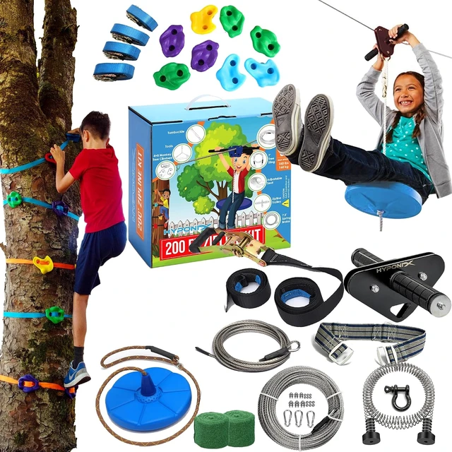 Main image of Hyponix Zip Line Kit 200 ft Backyard Zip Line for Kids & Adults, Up to 350 Lbs