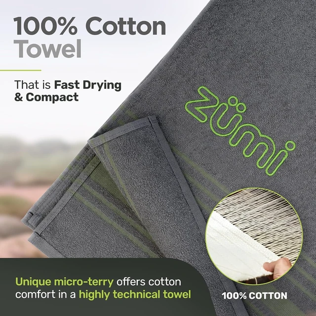 Alt view image 2 of 7 - 100% Cotton Quick Dry Travel Towel Large, Soft, Thin, Compact & Highly Absorbent Camping Towel for Beach, Gym, Bath, Shower, Swimming, Pool, Dorm & RV, Gray