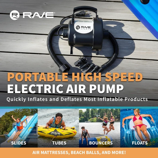 Alt view image 2 of 6 - Portable High Speed Electric Air Pump Inflator/Deflator for Inflatables, Water Slides, Air Mattresses & Pool Toys with 5 Adaptors