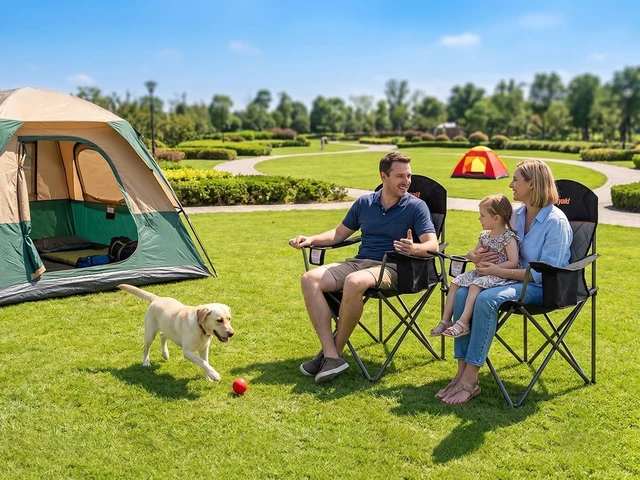 Alt view image 2 of 7 - Oversized Padded Camping Chair with Lumbar Support & Cooler Bag