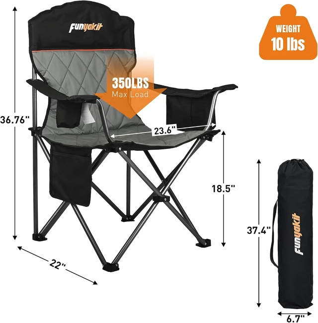 Alt view image 3 of 7 - Oversized Padded Camping Chair with Lumbar Support & Cooler Bag