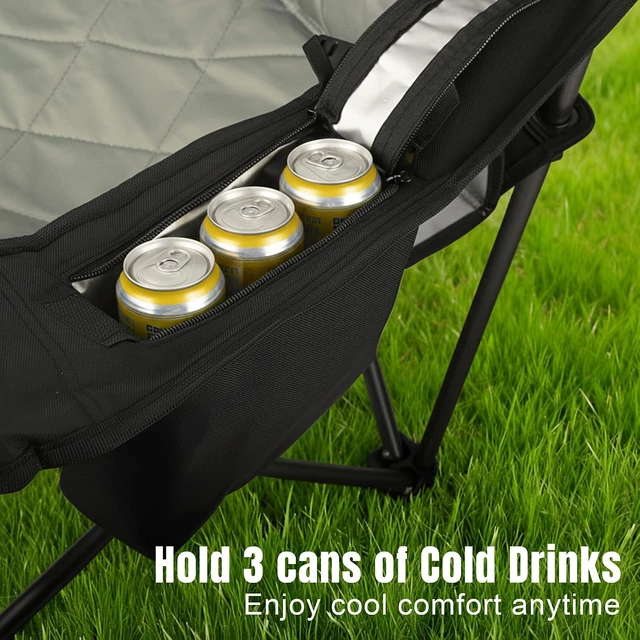 Alt view image 4 of 7 - Oversized Padded Camping Chair with Lumbar Support & Cooler Bag