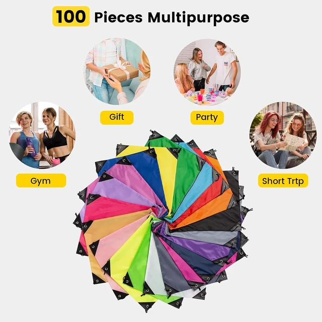 Alt view image 6 of 7 - Drawstring Bags Bulk 100 Pcs, 15.7 x 13.3 Inches, 20 Colors