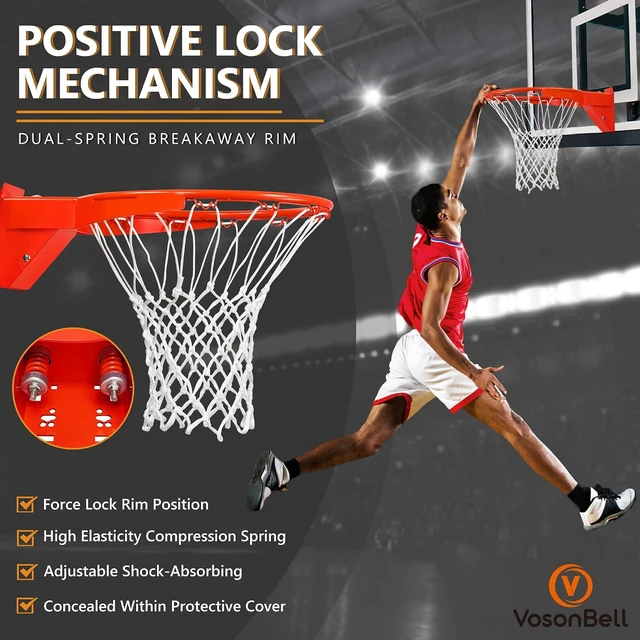 Alt view image 2 of 7 - Universal 18" Basketball Rim Replacement Heavy Duty Breakaway Double-Spring Solid Steel Rim & Net for In-Ground & Wall-Mounted Hoops, Indoor/Outdoor