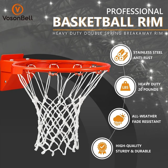Alt view image 4 of 7 - Universal 18" Basketball Rim Replacement Heavy Duty Breakaway Double-Spring Solid Steel Rim & Net for In-Ground & Wall-Mounted Hoops, Indoor/Outdoor