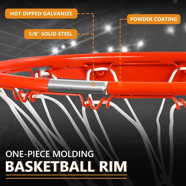 Alt view image 5 of 7 - Universal 18" Basketball Rim Replacement Heavy Duty Breakaway Double-Spring Solid Steel Rim & Net for In-Ground & Wall-Mounted Hoops, Indoor/Outdoor