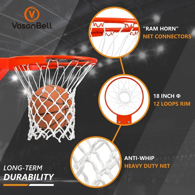 Alt view image 6 of 7 - Universal 18" Basketball Rim Replacement Heavy Duty Breakaway Double-Spring Solid Steel Rim & Net for In-Ground & Wall-Mounted Hoops, Indoor/Outdoor
