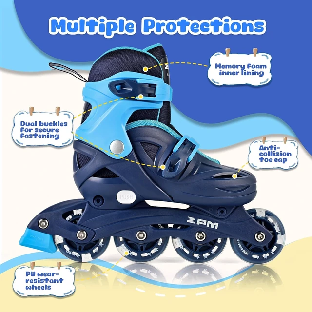 Alt view image 3 of 6 - Adjustable Inline Skates for Kids, Girls & Boys Youth Ages 4-12