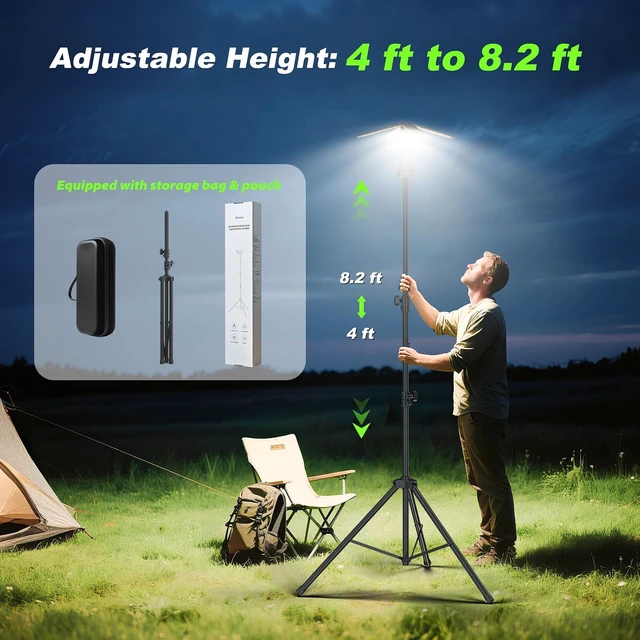 Alt view image 3 of 7 - Rechargeable Camping Lantern with Remote & Stand 8.2 Ft 14000 mAh, 6000 Lumen Magnetic Tent & Work Light for Hiking, Camping, Emergency & Power Outages