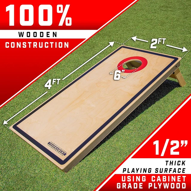 Alt view image 2 of 6 - Tournament Edition Regulation Cornhole Set 4 ft x 2 ft Wood Boards with 8 Dual Sided (Slide and Stop) Bean Bags