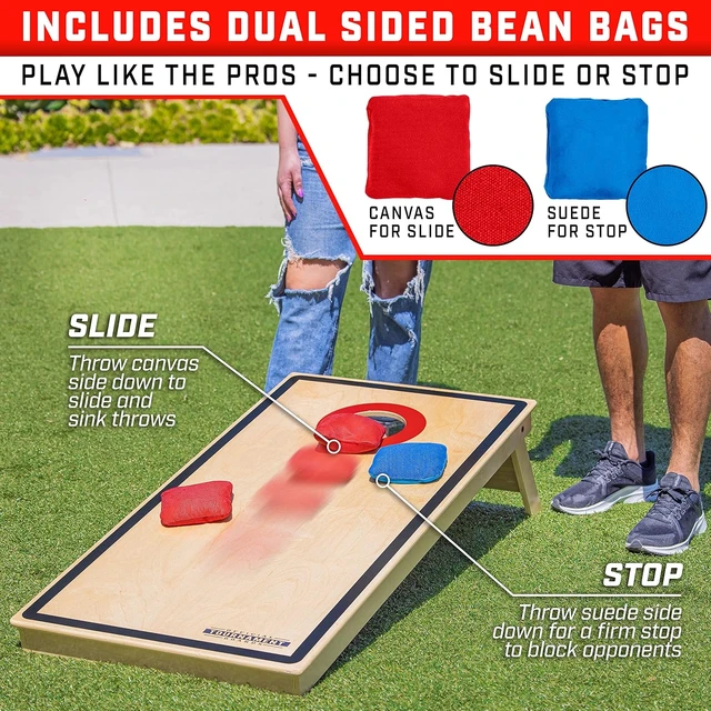 Alt view image 5 of 6 - Tournament Edition Regulation Cornhole Set 4 ft x 2 ft Wood Boards with 8 Dual Sided (Slide and Stop) Bean Bags