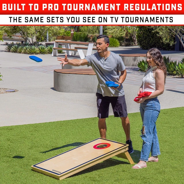 Alt view image 6 of 6 - Tournament Edition Regulation Cornhole Set 4 ft x 2 ft Wood Boards with 8 Dual Sided (Slide and Stop) Bean Bags