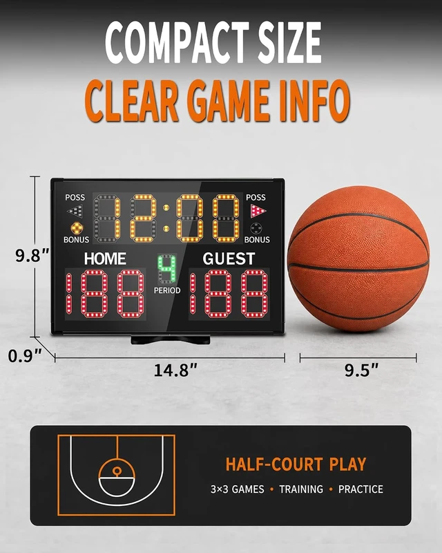 Alt view image 3 of 7 - Electronic Basketball Scoreboard with Buzzer & Remote Portable Battery Powered Digital Score Keeper for Sports Games