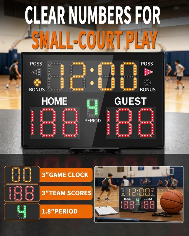 Alt view image 4 of 7 - Electronic Basketball Scoreboard with Buzzer & Remote Portable Battery Powered Digital Score Keeper for Sports Games