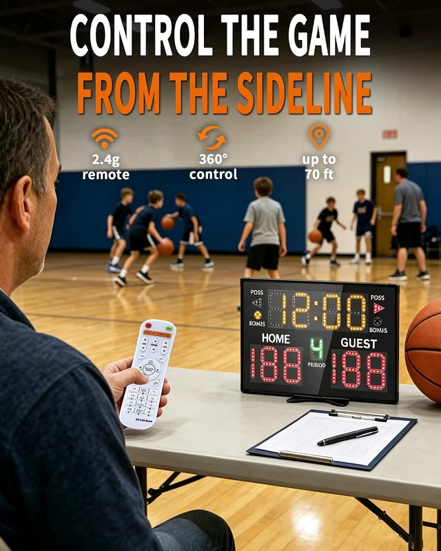 Alt view image 5 of 7 - Electronic Basketball Scoreboard with Buzzer & Remote Portable Battery Powered Digital Score Keeper for Sports Games
