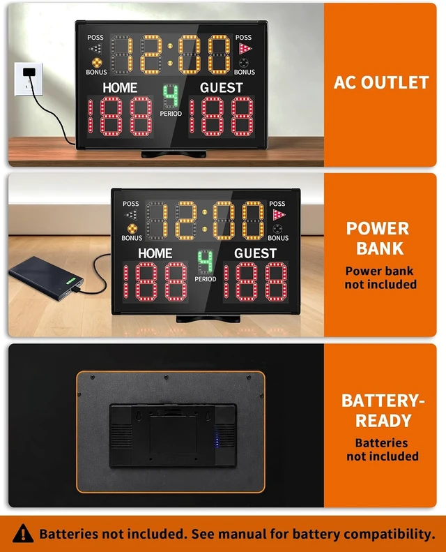 Alt view image 6 of 7 - Electronic Basketball Scoreboard with Buzzer & Remote Portable Battery Powered Digital Score Keeper for Sports Games