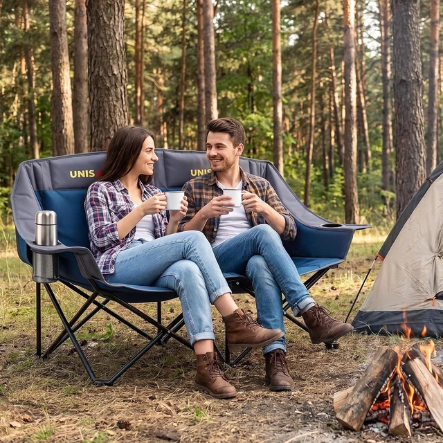 Alt view image 2 of 7 - Oversized Double Camping Loveseat Chair 650LBS Capacity, Blue