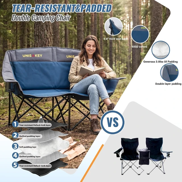Alt view image 4 of 7 - Oversized Double Camping Loveseat Chair 650LBS Capacity, Blue