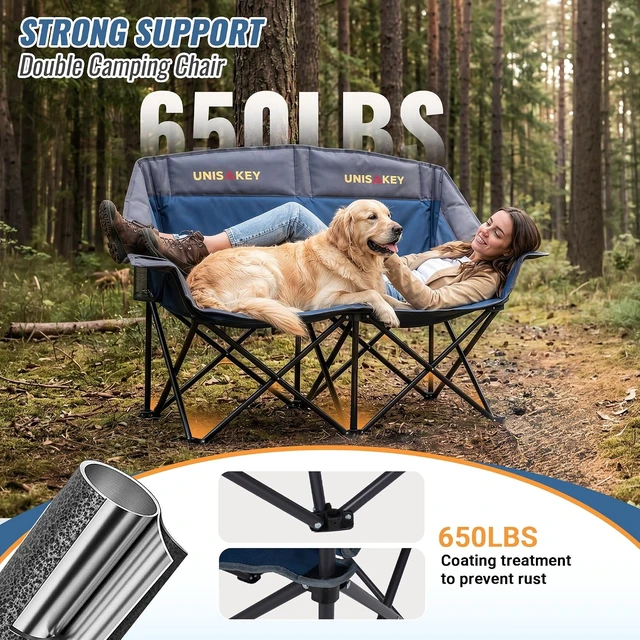 Alt view image 5 of 7 - Oversized Double Camping Loveseat Chair 650LBS Capacity, Blue
