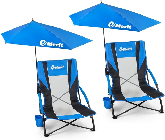 Main image of Low Beach Camping Chair with Detachable Sun Canopy Umbrella